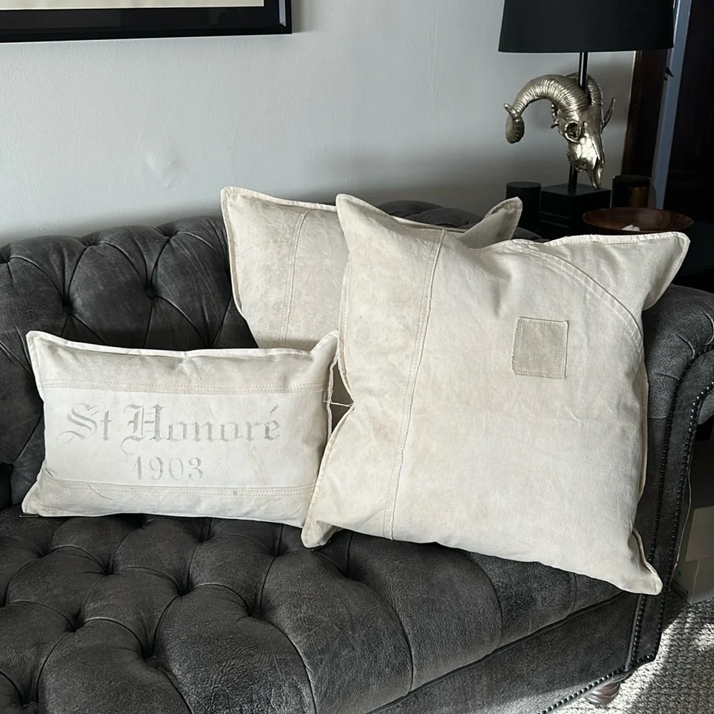 Restoration Hardware reclaimed salvaged cotton canvas pillow covers set of 3 new